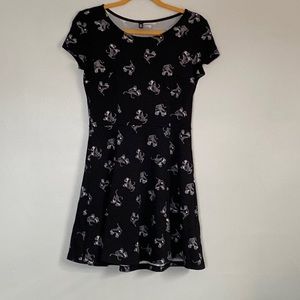 EUC Divided black skater dress with roller skate print size 8